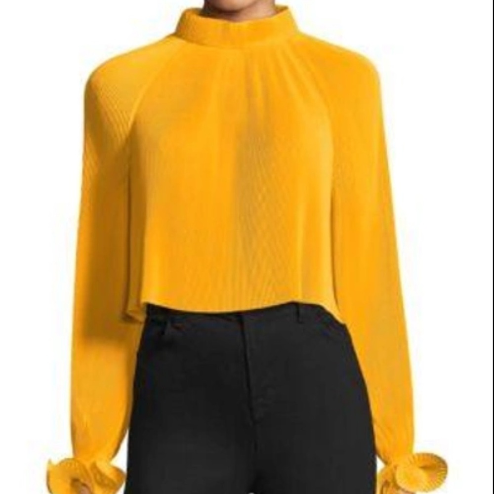 TIBI yellow crop top pleated plisse bloggers favorite ruffles